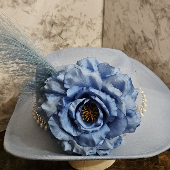 Custom Baby Blue Fedora burned Every Rose Has its Thorns - Picture 4 of 5